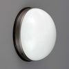 vintage white opaline round flush mount wall light that can also be mounted to ceilings.