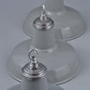 The detail of the hanging hook for 3 vintage grey enamel factory pendant lights - 355mm diameter. Restored for modern use. Manufactured by Cryselco in the 1950s