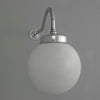 White opaline glass globe wall light with aluminium swan neck wall bracket