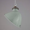 mint green vintage industrial enamel factory ceiling light with directional shade manufactured by REVO in 1950s