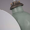 mint green vintage industrial enamel factory ceiling light with directional shade manufactured by REVO in 1950s
