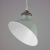 mint green vintage industrial enamel factory ceiling light with directional shade manufactured by REVO in 1950s