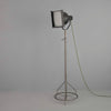 Vintage theatre lamp with glass diffuser restored with a steel telescopic medical stand to create a unique vintage floor lamp