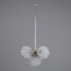 A vintage retro glass chandelier from czechoslovakia. Featuring 5 glass globes with a bubble pattern and aluminium ceiling rod. total drop 95cm