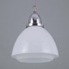 a 1930's white opaline pendant light with a chrome gallery. open at the bottom which is 310mm diameter, to illuminate downwards. Restored by Loomlight