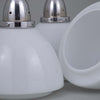 a 1930's white opaline pendant light with a chrome gallery. open at the bottom which is 310mm diameter, to illuminate downwards. Restored by Loomlight