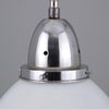a 1930's white opaline pendant light with a chrome gallery. open at the bottom which is 310mm diameter, to illuminate downwards. Restored by Loomlight