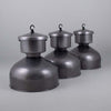 Three large vintage graphite grey steel industrial pendant lights 43cm diameter by Mesko of Poland