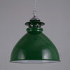 a large vintage green enamel pendant light by Thorlux. An original industrial ceiling lightat 455mm diameter professionally restored, shipped globally.
