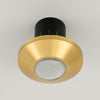a retro brushed brass and prismatic glass flush mount ceiling light reclaimed and restored.