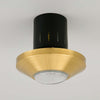 a retro brushed brass and prismatic glass flush mount ceiling light reclaimed and restored.