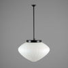 Large Retro Opaline Glass Pendant Light with black bakelite gallery and ribbed glass patterns