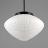 Large Retro Opaline Glass Pendant Light with black bakelite gallery and ribbed glass patterns