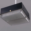A retro square glass pendant light. 260mm square prismatic glass shades with a black metal housing ceiling mounted on a white rod.