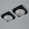 Two retro 1960s flush lights for ceiling with cut glass and black metal enclosures at 330mm square