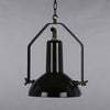 Black vitreous enamel vintage industrial pendant light with adjustable arm to tilt the illumination.