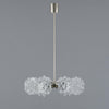 A vintage glass chandelier from 1970s restored with 6 crystal cut spikey globes on a chromed ceiling mounted baluster