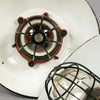 1950s Black Enamel Caged Industrial Pendant Lights