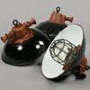 1950s Black Enamel Caged Industrial Pendant Lights