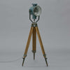 A vintage military blue enamel searchlight on tripod to make an authentic floor lamp