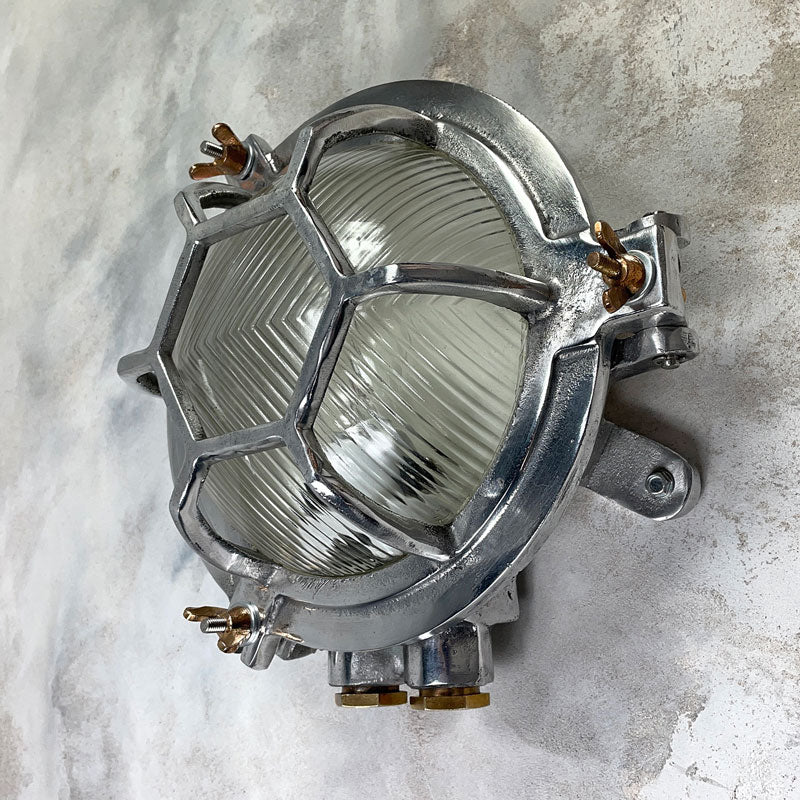 Shop our vintage outdoor commercial lighting. Professionally restored industrial style bulkhead suitable for outdoor use compatible with LED light bulbs. 