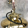 Vintage industrial style cantilever wall light with brass explosion proof cage light suspended to a copper pipe wall arm and brass wall fixing plate. Compatible with LED light bulbs. Restored & rewired ready to install.