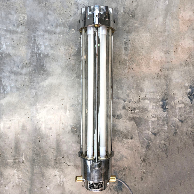 Vintage industrial style 2ft strip light for wall mounting by German manufacturer Aqua Signal. refurbished with LED Tubes. Made from Aluminium with flameproof glass tubes. 
