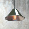 Industrial Small Green Ceiling Light. The design is based on British army festoon shades. It is a simple conical steel shade painted green perfect a timeless design ideal for ambient lighting or directional lighting.