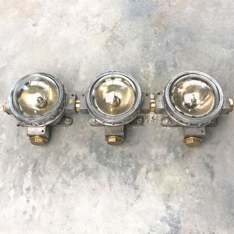 small wall spot lights as a set of 3. Industrial style aluminium wall mounted sport lights.