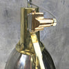 Large Stainless Steel Pendant Light with a brass top section. It has been reclaimed from decommissioned cargo ships. Loomlight professionally restore these fixtures and rewire with E27 lamp holders compatible with LED light bulbs.