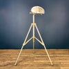 Bespoke steampunk floor lamp reclaimed and restored with an aluminium lamp head fitted to an extendable tripod by Linhof