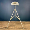 Bespoke steampunk floor lamp reclaimed and restored with an aluminium lamp head fitted to an extendable tripod by Linhof