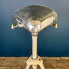 Bespoke steampunk floor lamp reclaimed and restored with an aluminium lamp head fitted to an extendable tripod by Linhof