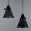Two vintage industrial black conical ceiling lights by Narva of East Germany sold by Loomlight