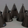 Set of black conical lamps on a gray background