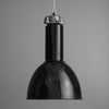 1930's Black enamel pendant light on a gray background relcaimed from a factory and restored