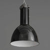 1930's Black enamel pendant light on a gray background relcaimed from a factory and restored