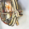 Reclaimed and restored vintage industrial brass bullseye bulkhead wall light. Featuring a bullseye style cage to protect the lamp holder.
