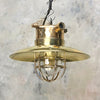 Vintage industrial brass cage light for ceiling hanging. Made by Wiska refurbished by British lighting restoration specialists Loomlight