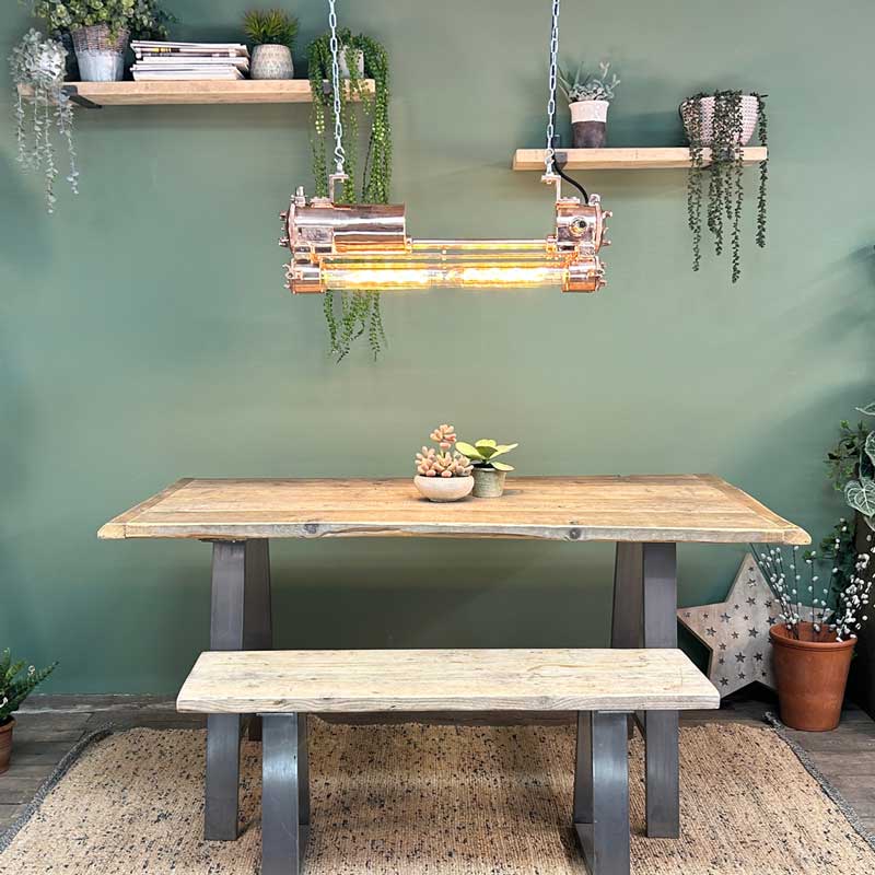 The copper edison striplight is a modern industrial feature light with highly polished finish. Fitted with dimmable LED Edison tubes this is a showstopper.