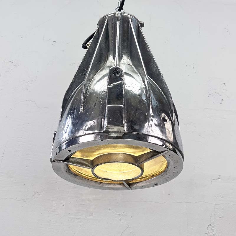 A cast aluminium Atex ceiling light by Cortem. Reclaimed and restored by Loomlight, this explosion proof heavy duty ceiling light is perfect for industrial style interiors. 