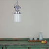 Vintage opaline glass and aluminium 1950s Czechoslovakian pendant light by Elektrosvit over rustic kitchen table