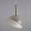 Large grey vitreous enamel factory pendant lights with angled shade for directional task lighting.
