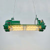 a vintage industrial tube light reclaimed from old ships and fully restored by the team at Loomlight in UK. It is a twin tube light fitted with Edison filament LED tubes that are dimmable. The aluminium body is painted a deep green. This is a unique showstopper of a ceiling light.