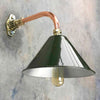 industrial style green wall down light with a copper & brass wall arm cantilever fixture
