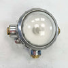 A small industrial spotlight which can be used for wall or ceiling lighting. A highly versatile small circular aluminium light with a frosted glass dome. Use with conduit piping where surface mounted electrical cables are required. Suitable for indoor use. 