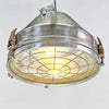 industrial ceiling light in aluminium with a cage covering the glass lens. Reclaimed and restored for modern interiors, This was originally manufactured by VEB Leuchtenbau Wittenberg and restored by Loomlight Design in UK