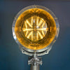 Large Suez Canal Searchlightwith bespoke lamp arrangement using Edison LED filament tubes to create decorative arrangement. The stainless steel searchlight is mounted to a floor standing post and the whole lamp stands at 200cm tall. Restored and ready for modern use. An ideal unusual and unique floor lamp for people that like to stand out from the crowd.