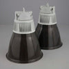 Two vintage industrial black enamel factory pendant lights