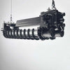 a large black industrial ceiling light reclaimed and restored for modern interiors. This retro tube light is fitted with two t8 led tubes.